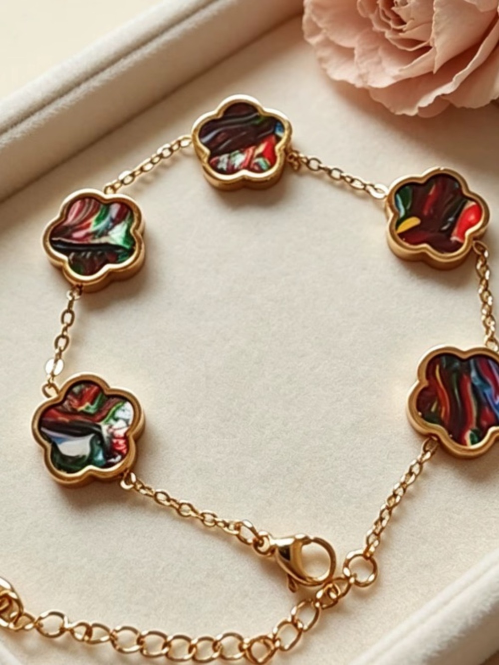 Gold Multicolor Clover Link Bracelet - Women Jewelry